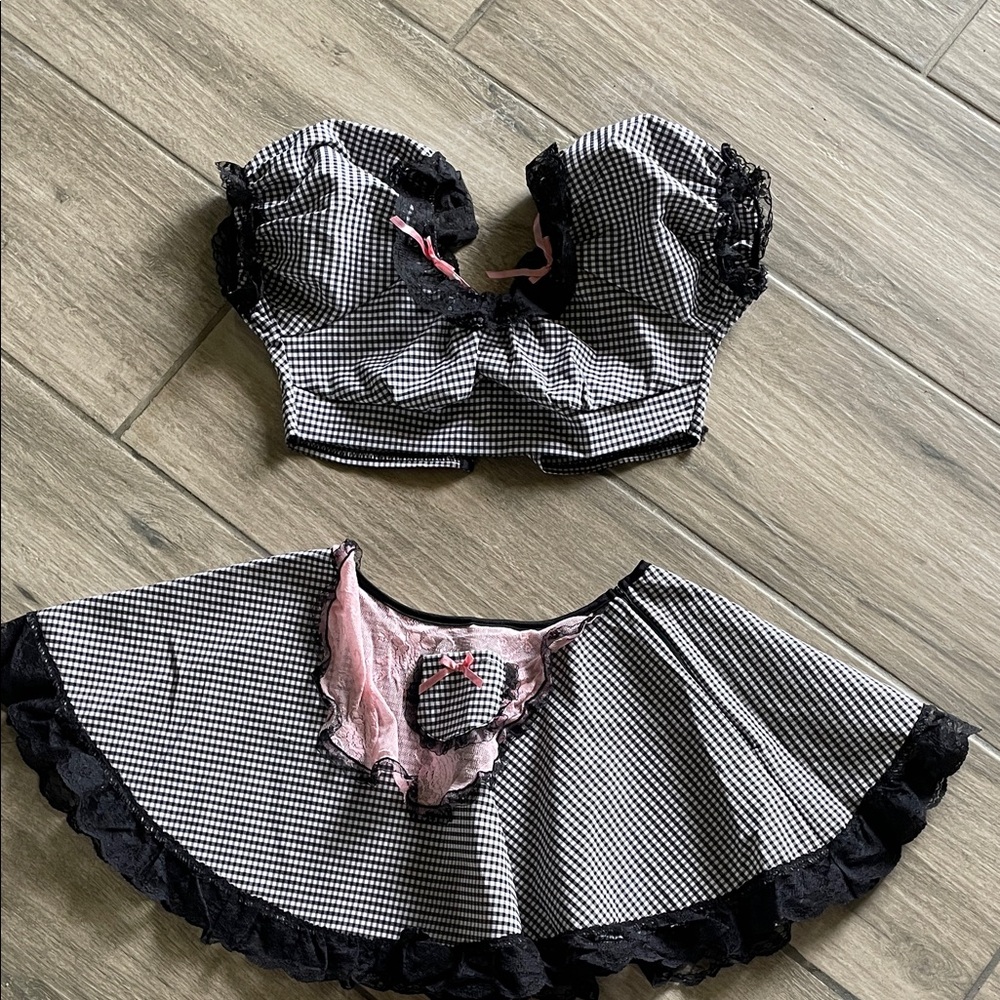 Black and White Gingham Crop Top and Skirt Set Festival Outfit Halloween